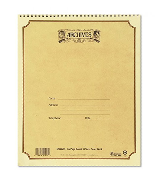 Archives Spiral-Bound Manuscript Book, Double 8 Stave, 64 pages, 11 x 13 inches