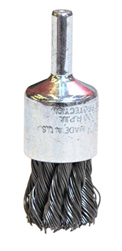 Weiler 10026 Wire End Brush, Hollow End, Round Shank, Steel, Partial Twist Knotted, 3/4" Diameter, 0.02" Wire Diameter, 1/4" Shank, 22000 rpm