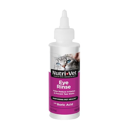 Nutri-Vet Cat Eye Rinse, Sterile Solution Gently Cleanses Eyes and Surrounding Tissue, Removes Debris Pollen and Mucus, Relieves Irritation, Helps Reduce Tear Stains, Sensitive Ophthalmic Flush, 4oz