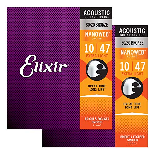 Book Cover Elixir Nanoweb Extra Light Acoustic Guitar Strings 2-Pack