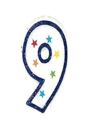 amscan Colorful #9 Birthday Star Flat Molded Candle Party Supplies, White, 3 1/2"