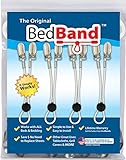 Bed Band- White. Original Bed Sheet Holder Straps (1 Pack) - USA Company- Sheet Grippers Suspenders with Smart Cordlock Button - Adjustable Fitted Sheet Holders with Bedsheet Clips - Corner Fasteners.