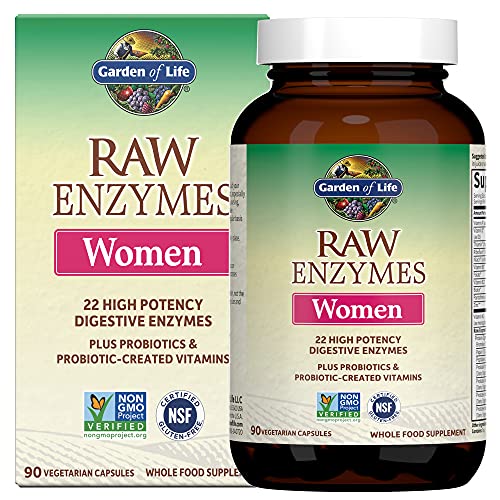 Book Cover Garden of Life 22 Digestive Enzymes for Women with Bromelain, Papain, Lipase & Lactase Plus Probiotics & Vitamins B12, Biotin & Zinc – RAW Enzymes – Non-GMO, Gluten-Free, Vegetarian, 90 Capsules