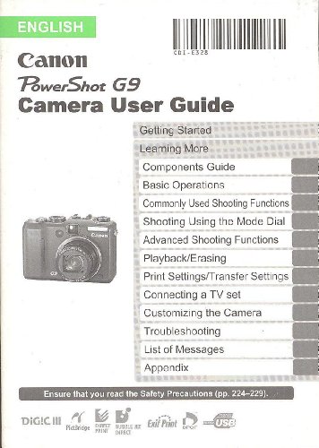 Canon Powershot G9 Digital Camera Original User Guide - Instruction Manual (genuine Canon manual)