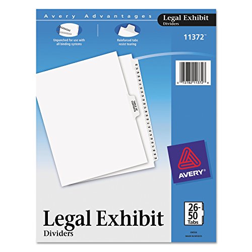 Book Cover Avery Premium Collated Legal Exhibit Divider Set, Avery Style, 26-50 and Table of Contents, Side Tab, 8.5 x 11 Inches, 1 Set (11372), White