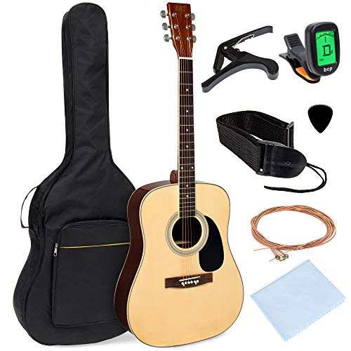 Best Choice Products 41in Full Size All-Wood Acoustic Guitar Starter Kit w/Foam Padded Gig Bag, E-Tuner, Picks, Guitar Strap, Extra Strings, Polishing Cloth - Natural