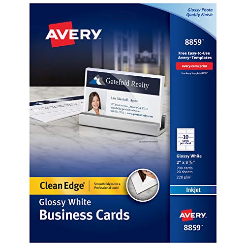 Book Cover Avery Printable Business Cards, Inkjet Printers, 200 Cards, 2 x 3.5, Clean Edge, Heavyweight, Glossy (8859), White