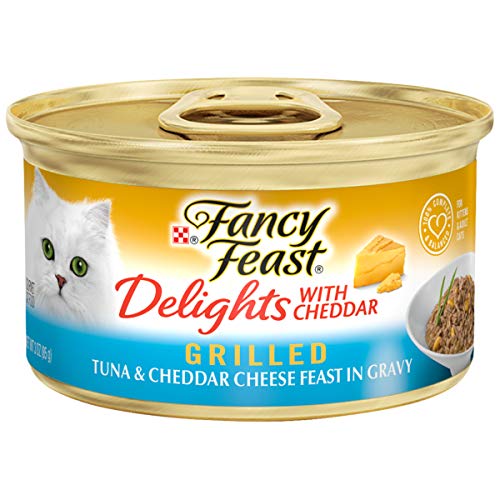 Book Cover Purina Fancy Feast Grilled Gravy Wet Cat Food, Delights Grilled Tuna & Cheddar Cheese Feast - (24) 3 oz. Cans