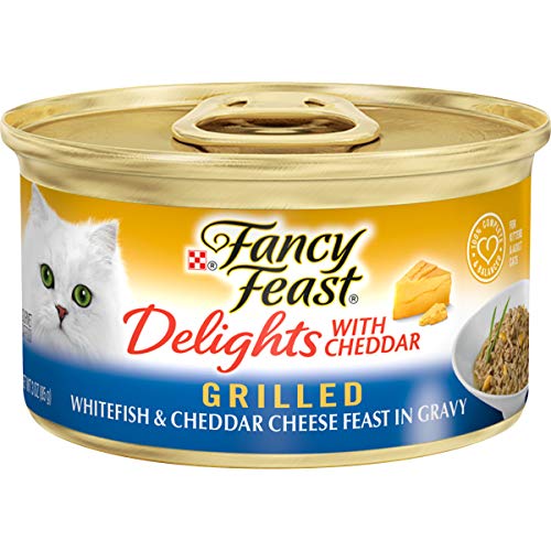 Purina Fancy Feast Gravy Wet Cat Food, Delights Grilled Whitefish & Cheddar Cheese Feast in Gravy - (24) 3 oz. Cans