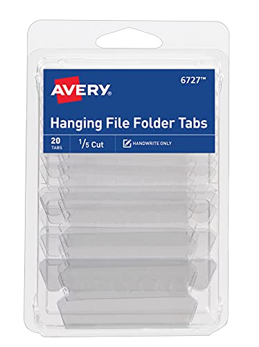 Book Cover Avery Hanging File Folder Tabs and Inserts, 1/5 Cut, Clear, 20 File Folder Tabs and Inserts Total (06727)