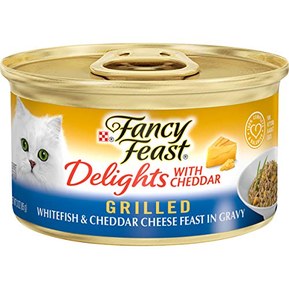 Purina Fancy Feast Gravy Wet Cat Food, Delights Grilled Whitefish & Cheddar Cheese Feast in Gravy - (24) 3 oz. Cans