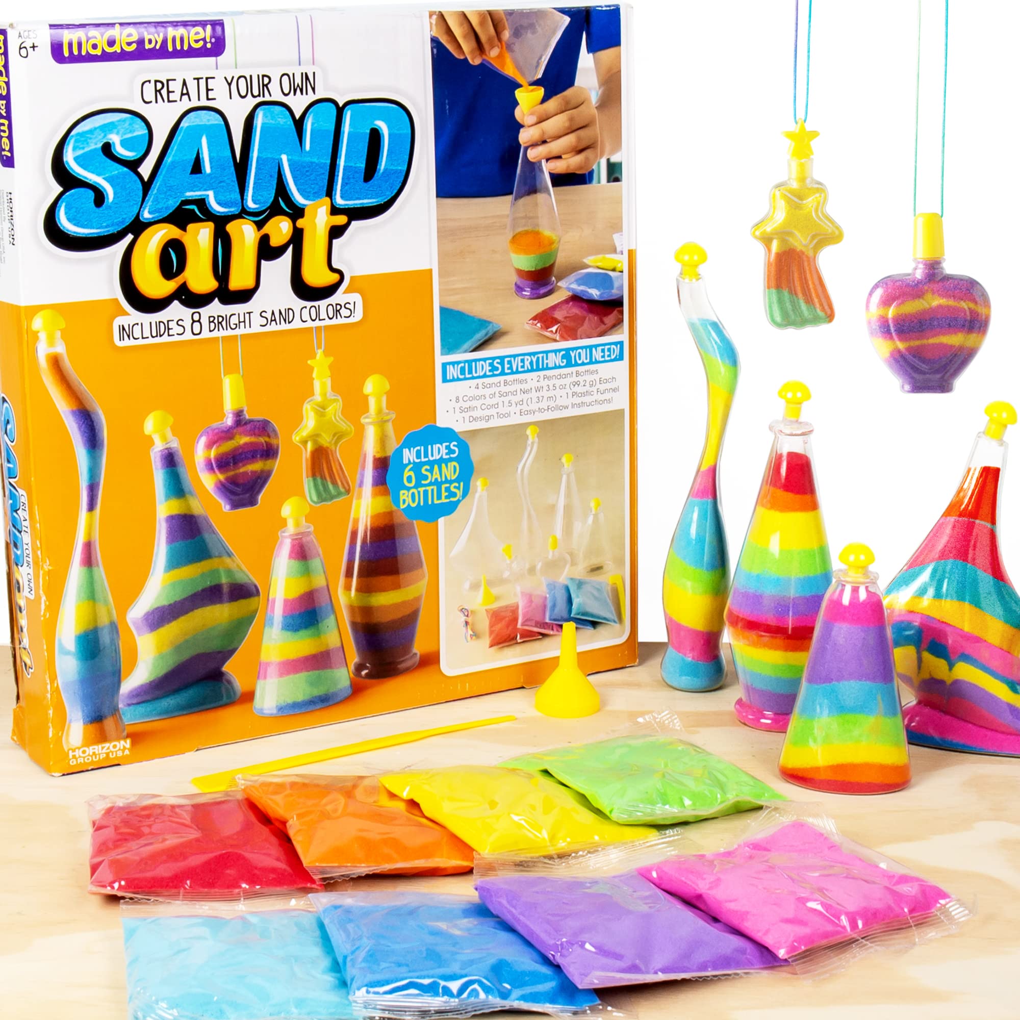 Book Cover Made By Me Create Your Own Sand Art by Horizon Group Usa, DIY Kit Includes 4 Sand Bottles & 2 Pendent Bottles with 8 Bright Colors, Designing Tool & More. Multicolored