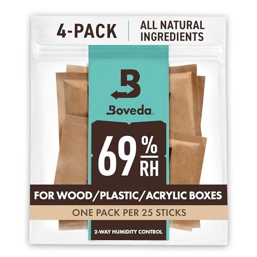 Boveda for Cigars/Tobacco | 69% RH 2-Way Humidity Control | Size 60 for Use with Every 25 Cigars a Humidor Can Hold | Patented Technology for Cigar Humidors | 4-Count Resealable Bag