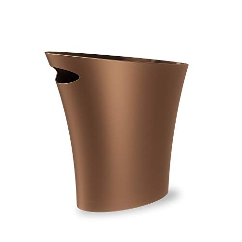 Umbra Skinny Sleek & Stylish Bathroom Trash, Small Garbage Can Wastebasket for Narrow Spaces at Home or Office, 2 Gallon Capacity, Bronze Single Pack Bronze