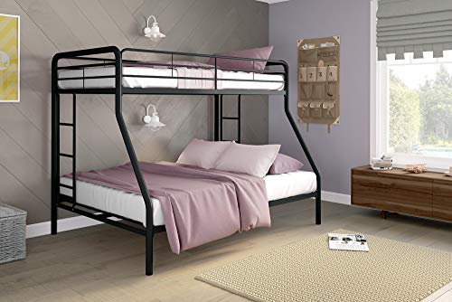 Book Cover DHP Twin-Over-Full Bunk Bed with Metal Frame and Ladder, Space-Saving Design, Black
