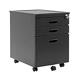 Calico Designs Metal Full Extension, Locking, 3-Drawer Mobile File Cabinet Assembled (Except Casters) for Legal or Letter Files with Supply Organizer Tray in Black
