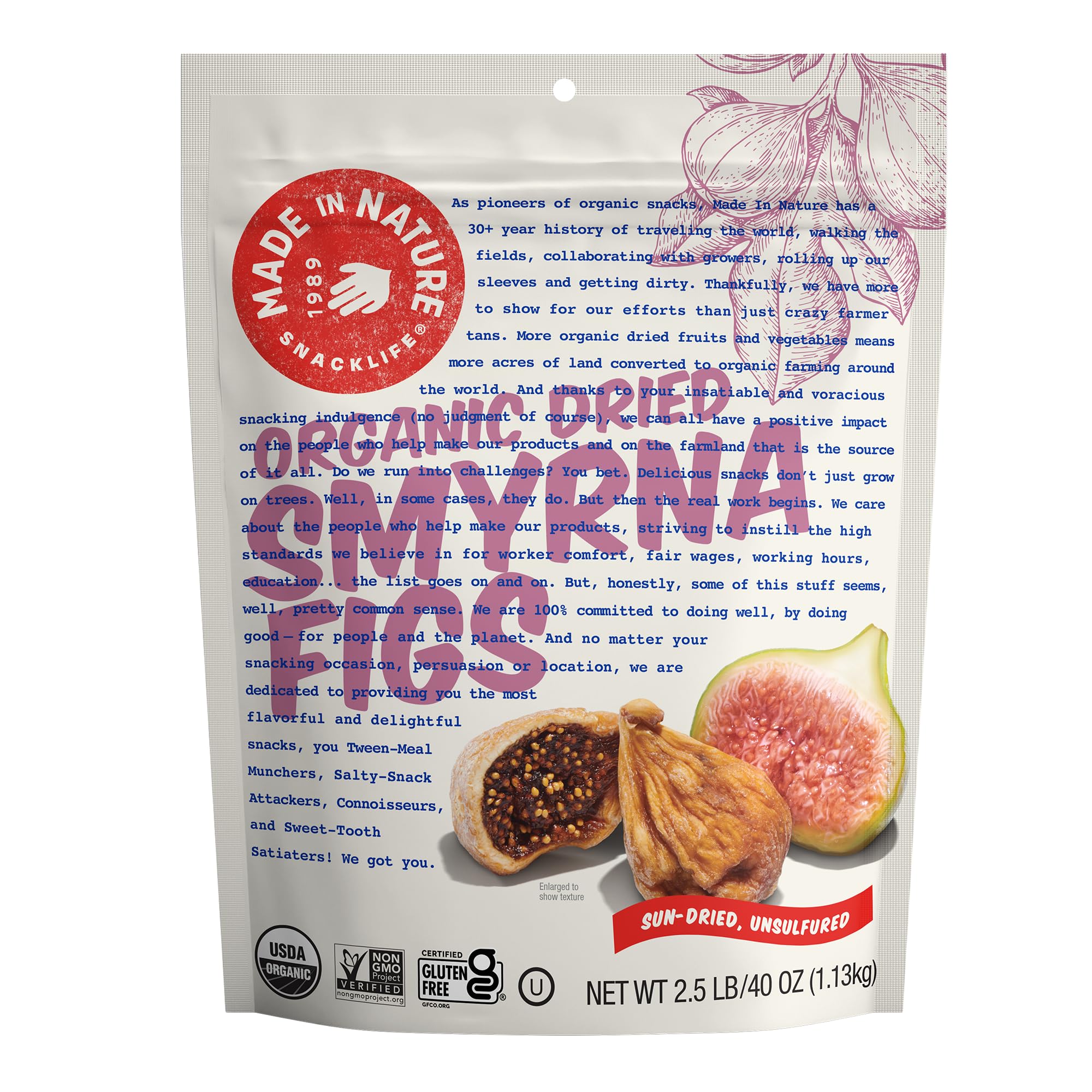 Book Cover Made in Nature Organic Dried Fruit, Turkish Smyrna Figs, 40oz Bag â€“ Non-GMO, Unsulfured Vegan Snack