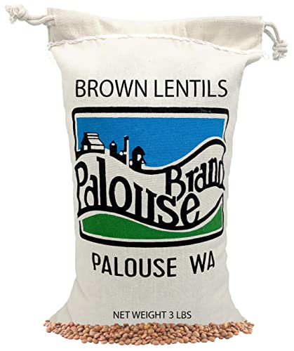 Small Brown Dry Lentils | Family Farmed in Washington State | 100% Desiccant Free | 3 lbs Plastic Free Packaging | Non-GMO | 100% Non-Irradiated | Kosher | Field Traced | Cotton Bag