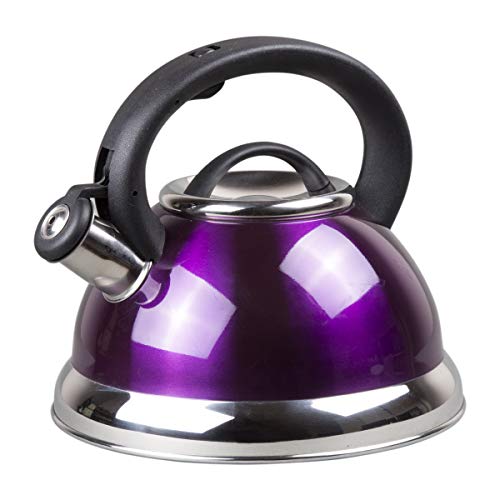 Book Cover Creative Home Alexa 3.0 Quart Stainless Steel Whistling Tea Kettle Fast Boiling Heat Water for Stovetop Whistle Tea Pot, Metallic Purple