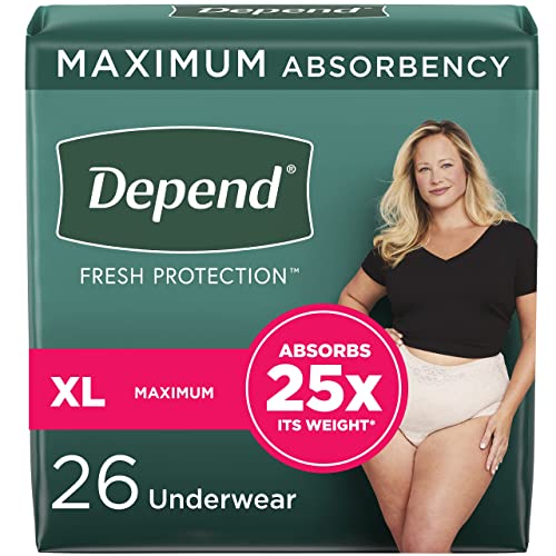 Book Cover Depend Fresh Protection Adult Incontinence Underwear for Women (Formerly Depend Fit-Flex), Disposable, Maximum, Extra-Large, Blush, 26 Count