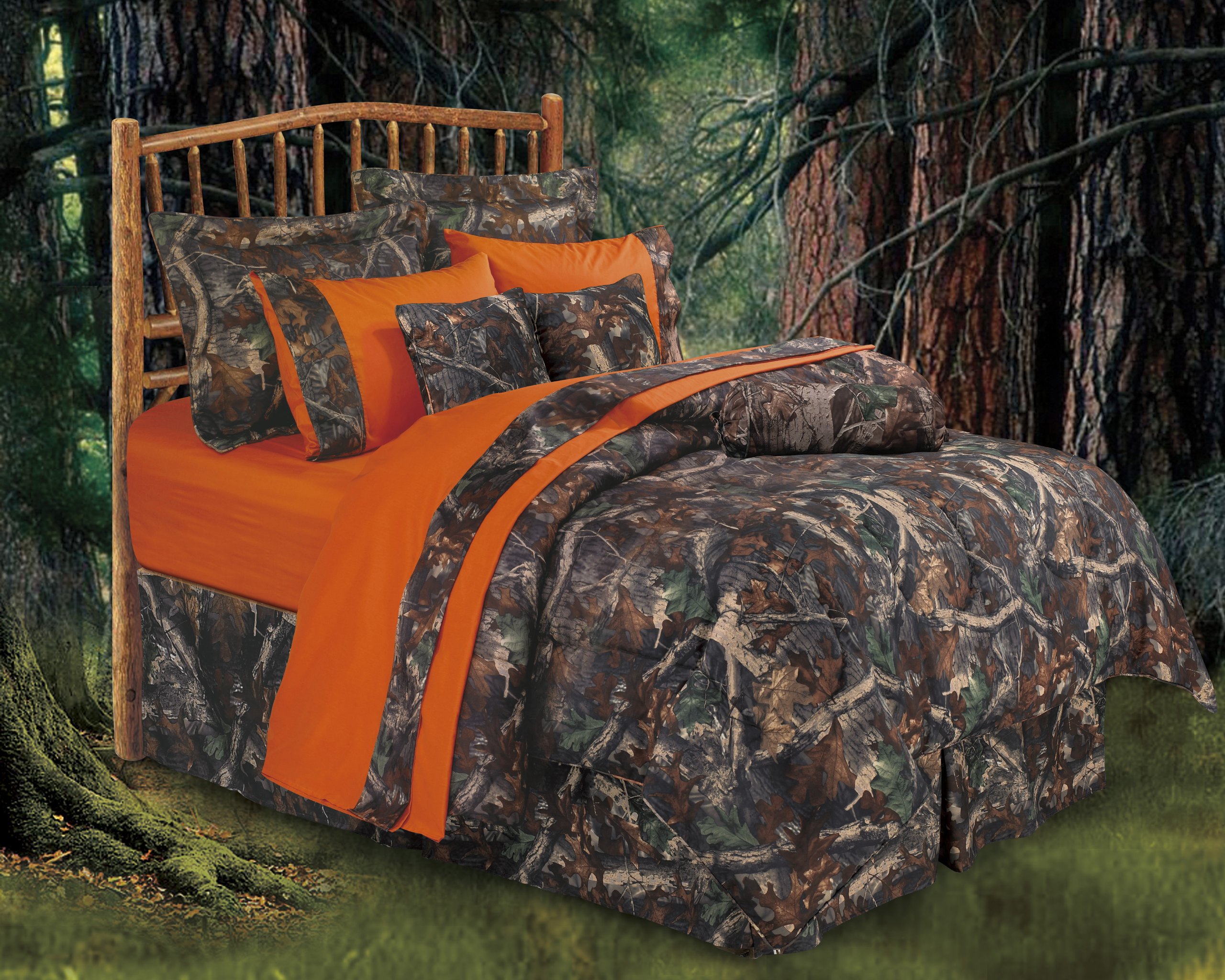 Book Cover HiEnd Accents Oak Camo Lodge 7-PC Bedding Comforter Set, Full (Green & Brown)