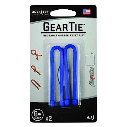 Nite Ize Original Gear Tie, Reusable Rubber Twist Tie, 6-Inch, Blue, 2 Pack, Made in the USA