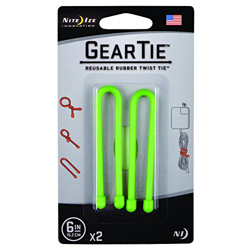 Nite Ize GT6-2PK-17 Original Gear Tie, Reusable Rubber Twist Tie, Made in the USA, 6-Inch, Lime, 2 Pack