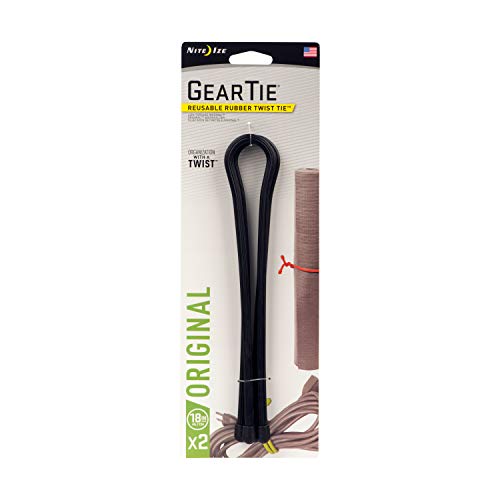 Nite Ize Original Gear Reusable Rubber Twist Tie 18-Inch, Black, 2-Pack