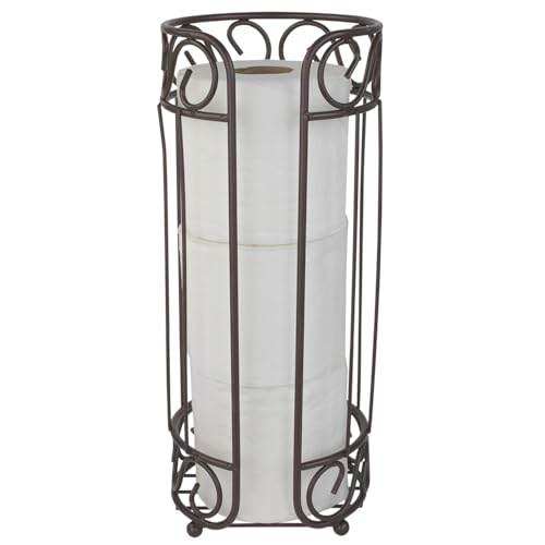 Scroll Design Toilet Paper Holder Stand, (Bronze), by Home Basics | Steel Free-Standing Holder | Bathroom Toilet Paper Holder with Non-Skid Feet