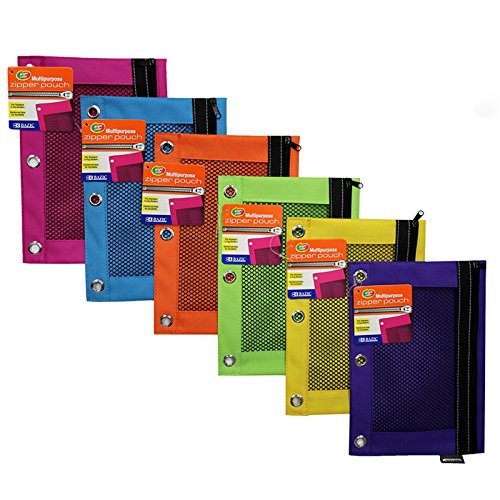 BAZIC Bright Color 3-Ring Pencil Pouch w/ Mesh Window - 24 Pack (804-24)