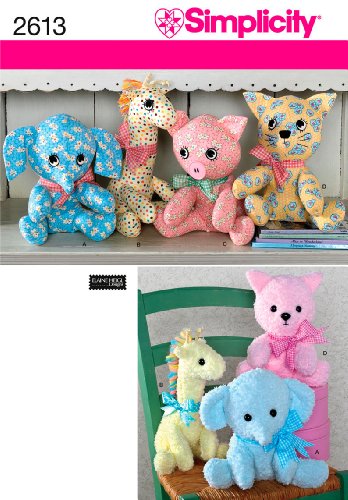 Simplicity 2613 Cute Stuffed Animal Sewing Pattern for Children and Toddlers by Elaine Heigl Designs, One Size