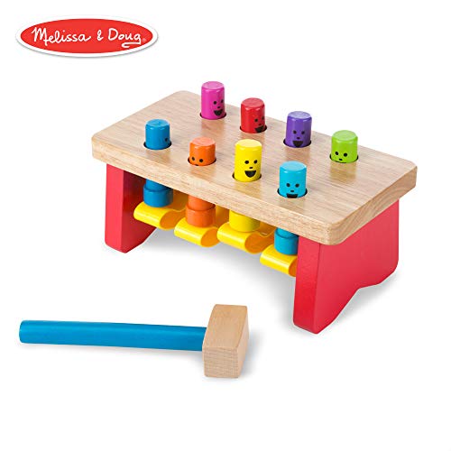 Book Cover Melissa & Doug Deluxe Pounding Bench Wooden Toy with Mallet (Developmental Toy, Helps Fine Motor Skills)