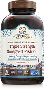 Nutrigold Triple Strength Omega-3 Fish Oil Supplement, 2100 Mg, 180 Softgels