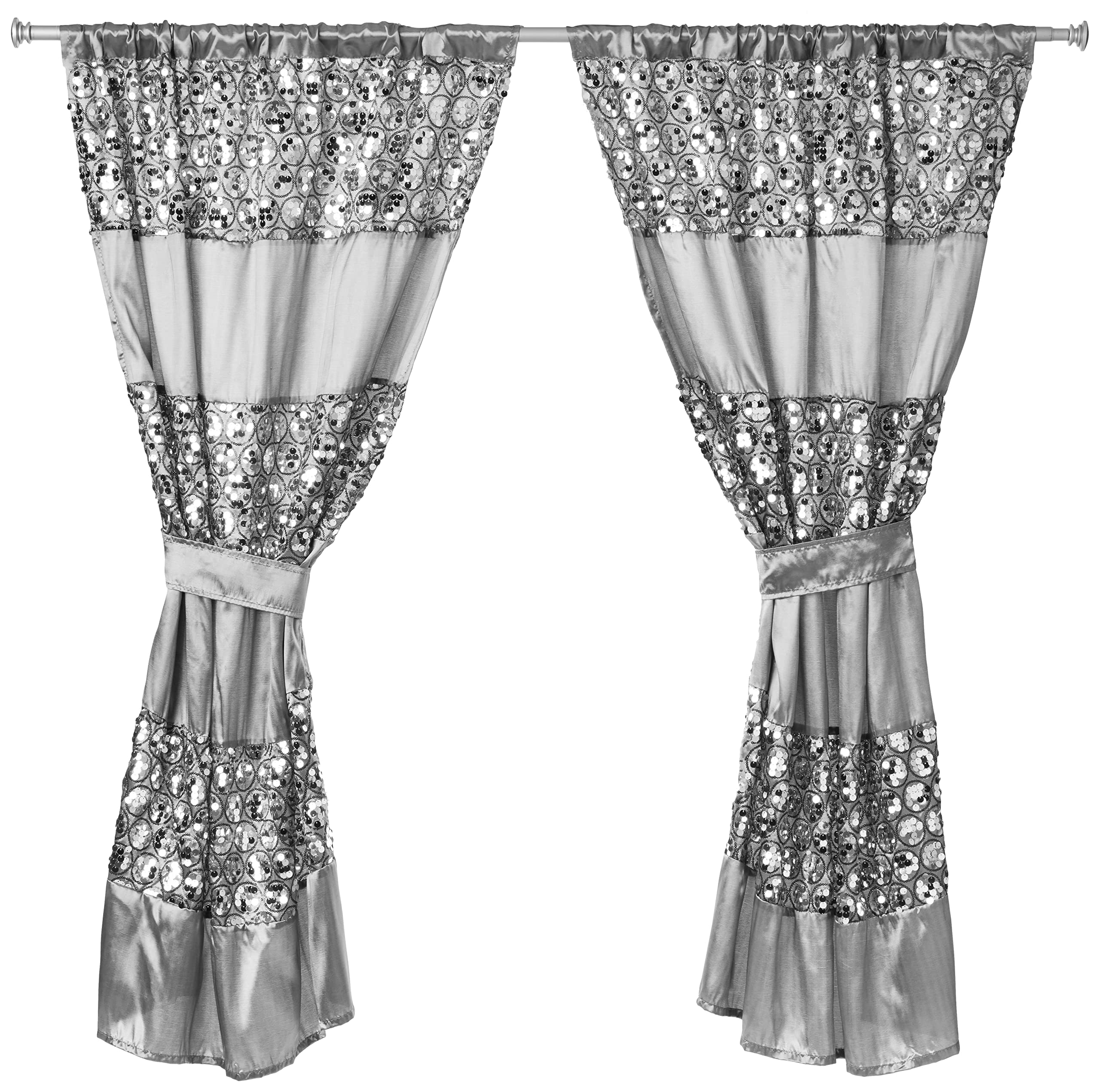 Popular Bath Sinatra Silver Curtain Classic Luxury Window Curtain Contemporary Decor Silver Color Unique Design Stylish Bathroom Window Curtain (36" x 54" Each) Set of 2 Tie Decor Bling Mosaic Silver Window Curtain