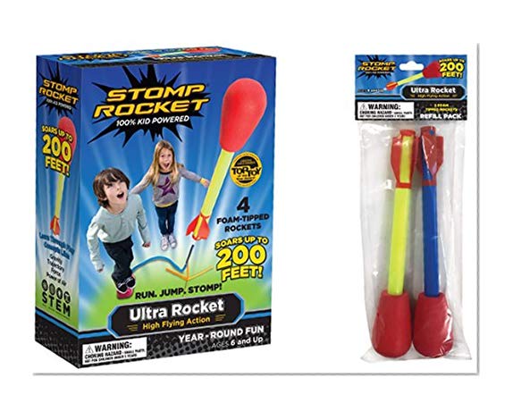 Book Cover Stomp Rocket Ultra Rocket with Ultra Rocket Refill Pack, 6 Rockets - Outdoor Rocket Toy Gift for Boys and Girls Ages 5 Years and Up - Comes with Toy Rocket Launcher