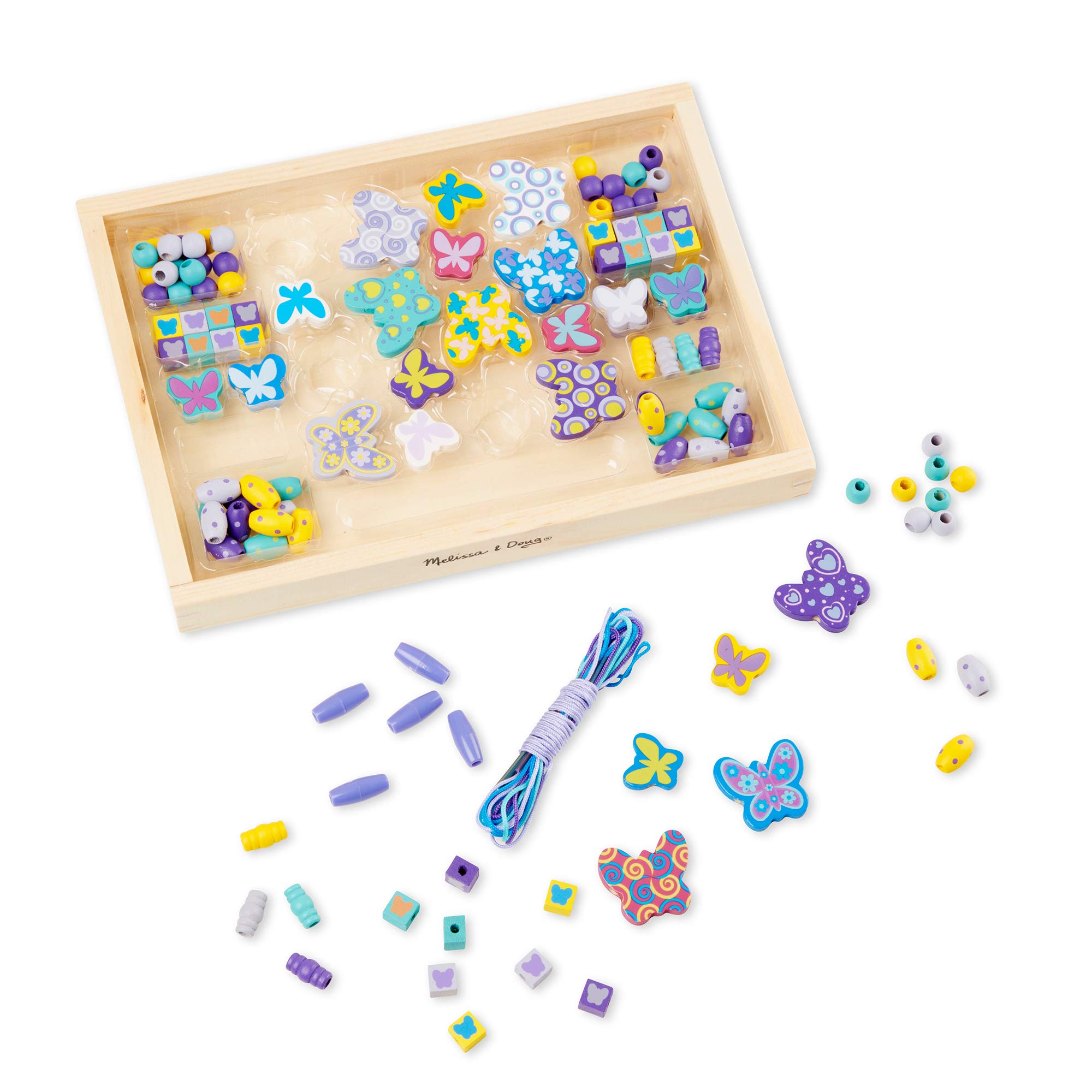 Melissa & Doug Created by Me! Butterfly Beads Wooden Bead Kit, 120+ Beads for Jewelry-Making Butterflies