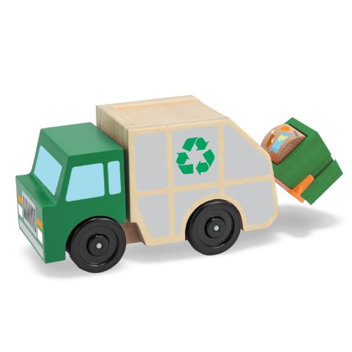 Book Cover Melissa & Doug Garbage Truck Wooden Vehicle Toy (3 pcs),Green