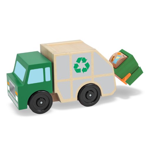 Melissa & Doug Garbage Truck Wooden Vehicle Toy (3 pcs),Green