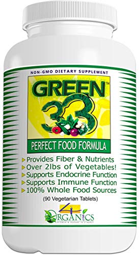 Green 33 Daily Greens Vegetables & Fruits Superfoods Supplement (Bottle 90 Tablets) - All Natural 100% Whole-Food Vegan Vitamin Non-GMO Formula