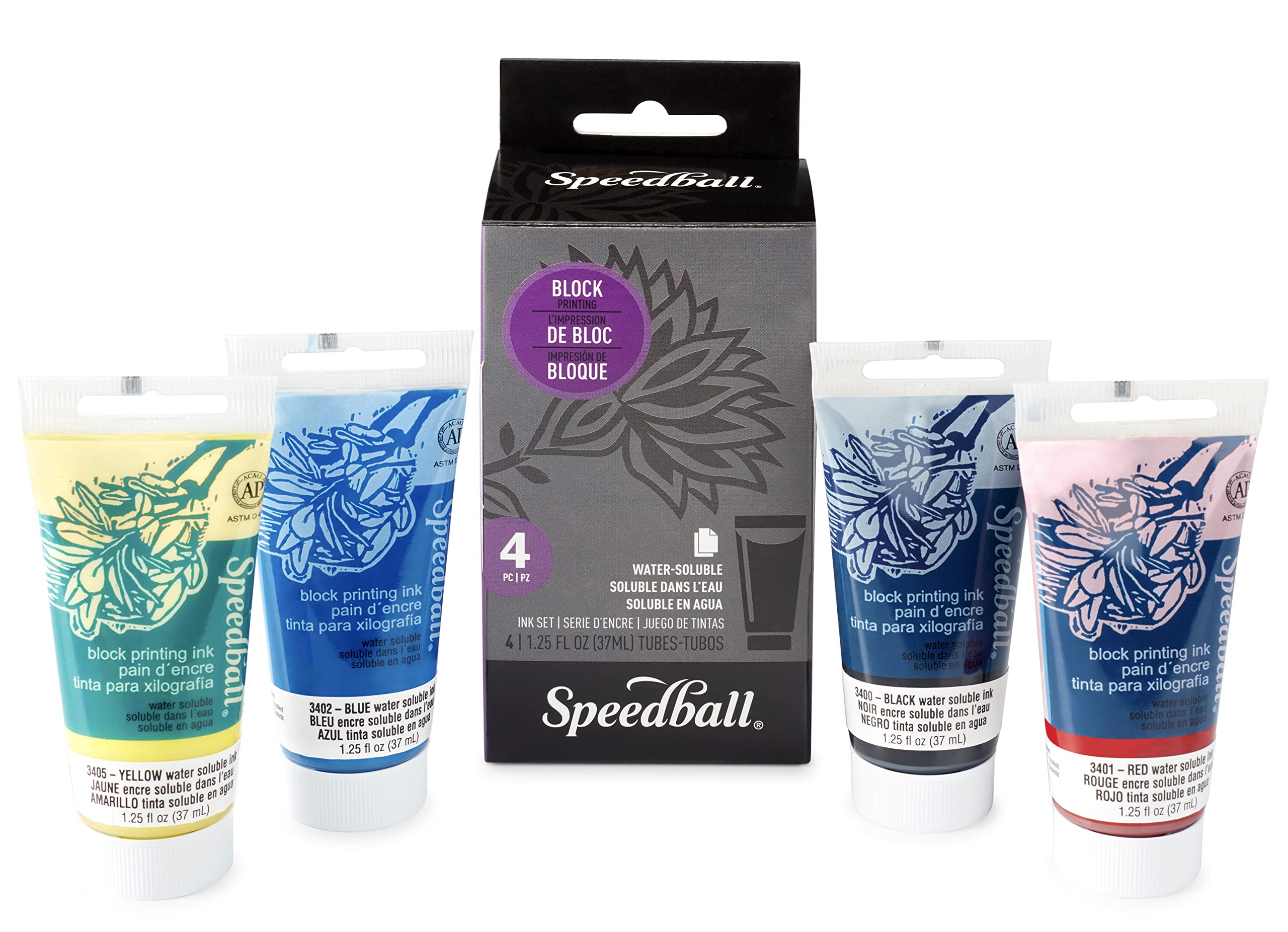 Book Cover Speedball Water-Soluble Block Printing Ink Starter Set, 4-Color Set, 1.25-Ounce Tubes