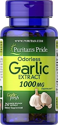 Book Cover Puritans Pride Odorless Garlic 1000 mg Rapid Release Softgels, 250 Count