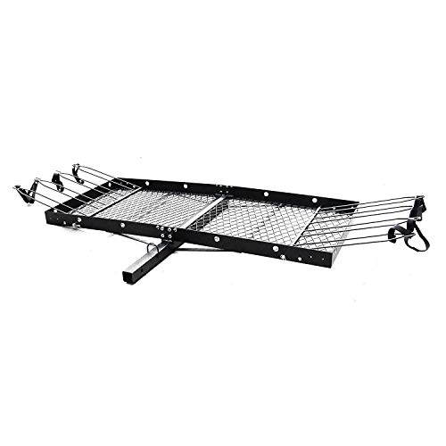 Tow Tuff 62-Inch Steel Cargo Carrier with Bike Rack, 500 lb Capacity, Black - 2-in-1 Rear Hitch Mount for Car, Truck or SUV with 2-Inch Receiver, Hauls Up to 4 Bikes, Tie-Down Strap Included