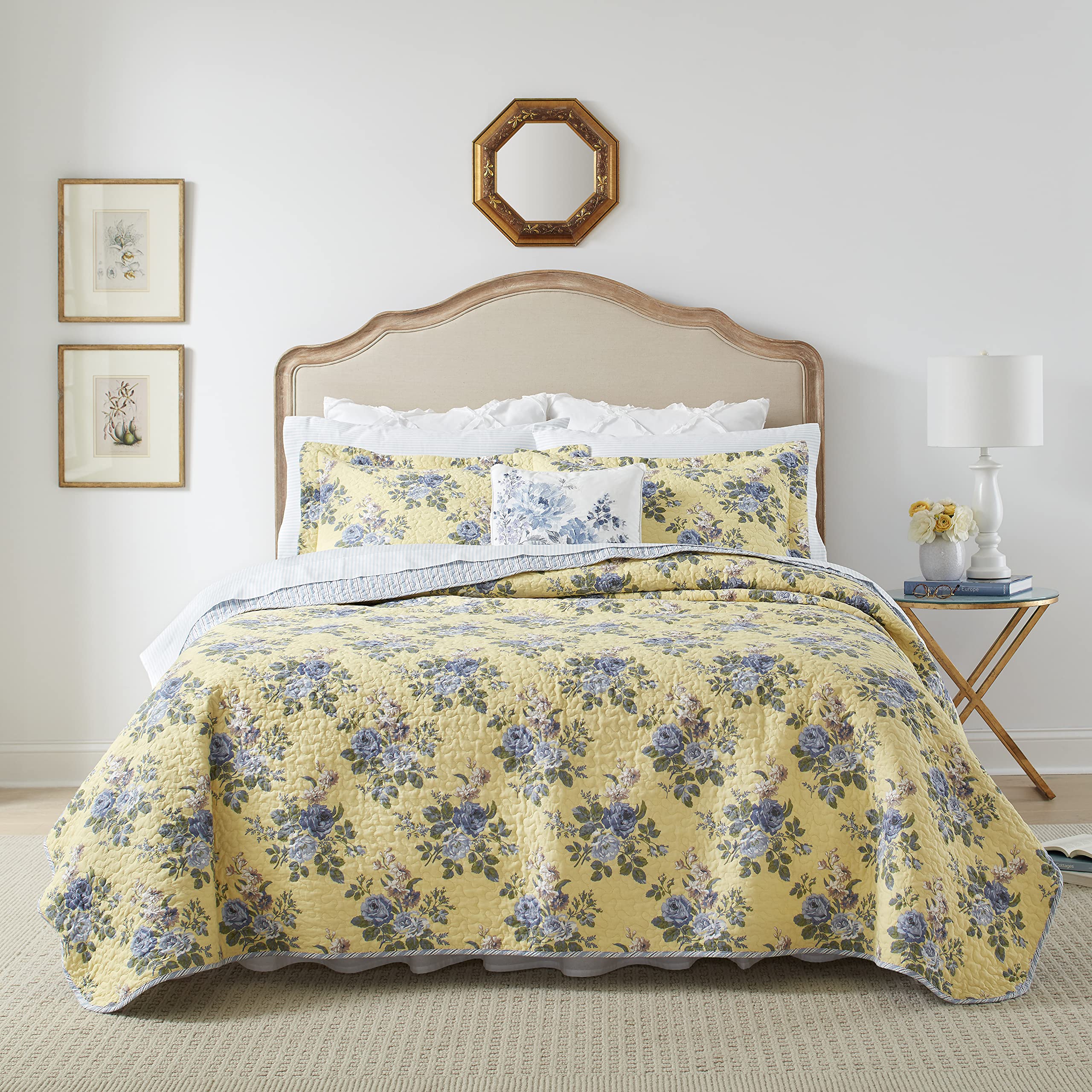 Book Cover Laura Ashley Home Linley Collection Quilt Set-100% Cotton, Reversible, Lightweight & Breathable Bedding, Pre-Washed for Added Softness, Twin, Pale Yellow