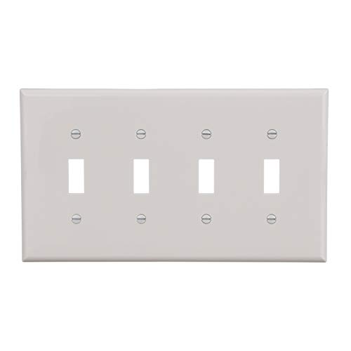 Eaton PJS4W Polycarbonate 4-Gang Screwless Toggle Switch Mid Size Wall Plate, White