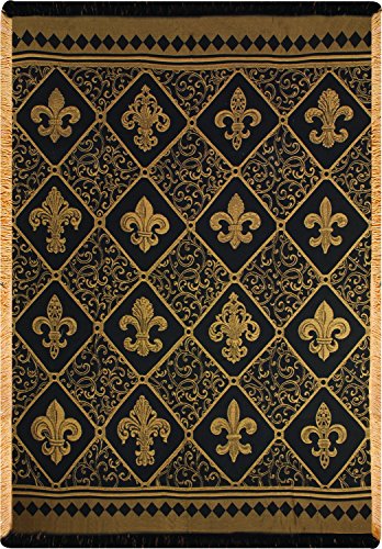 Manual Damask Throw, Fleur De Lis, Gold, 50 by 60-Inch