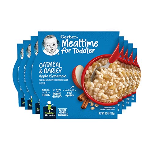 Book Cover Gerber Baby Cereal, Oatmeal & Barley, Apple Cinnamon, 4.5 Ounce Self-Feeding Trays (Pack of 8)