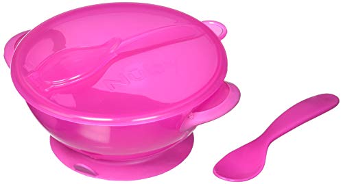 Nuby Easy Go Suction Bowl with Lid and Snap-in Spoon, Colors May Vary