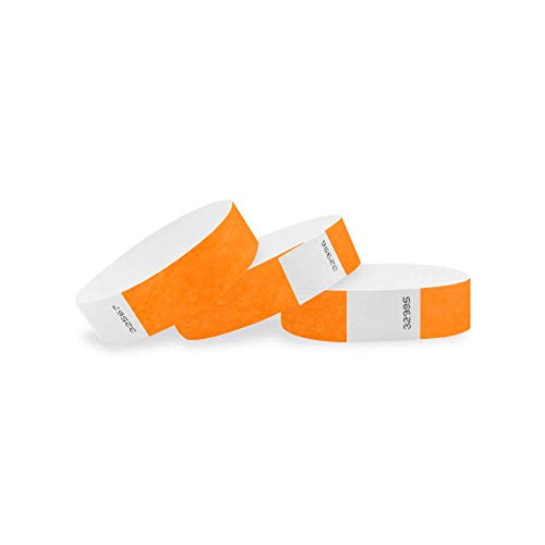 WristCo Neon Orange Tyvek Wristbands for Events - 500 Count ¾” x 10” - Waterproof Recyclable Comfortable Tear Resistant Paper Bracelets Wrist Bands for Concerts Festivals Admission Party Tours