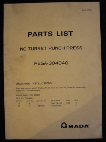 Amada PEGA-304040 Parts List NC Turret Punch Press