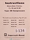 Ingersoll Rand T Series 10 and 15 hp, Type 30 Compressor Operators Manual 1968